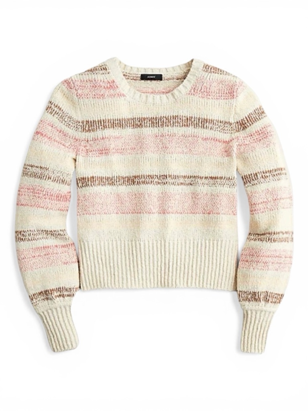 J.CREW SUPER SOFT Bouclé Crewneck Sweater in Ivory with Wide Stripes